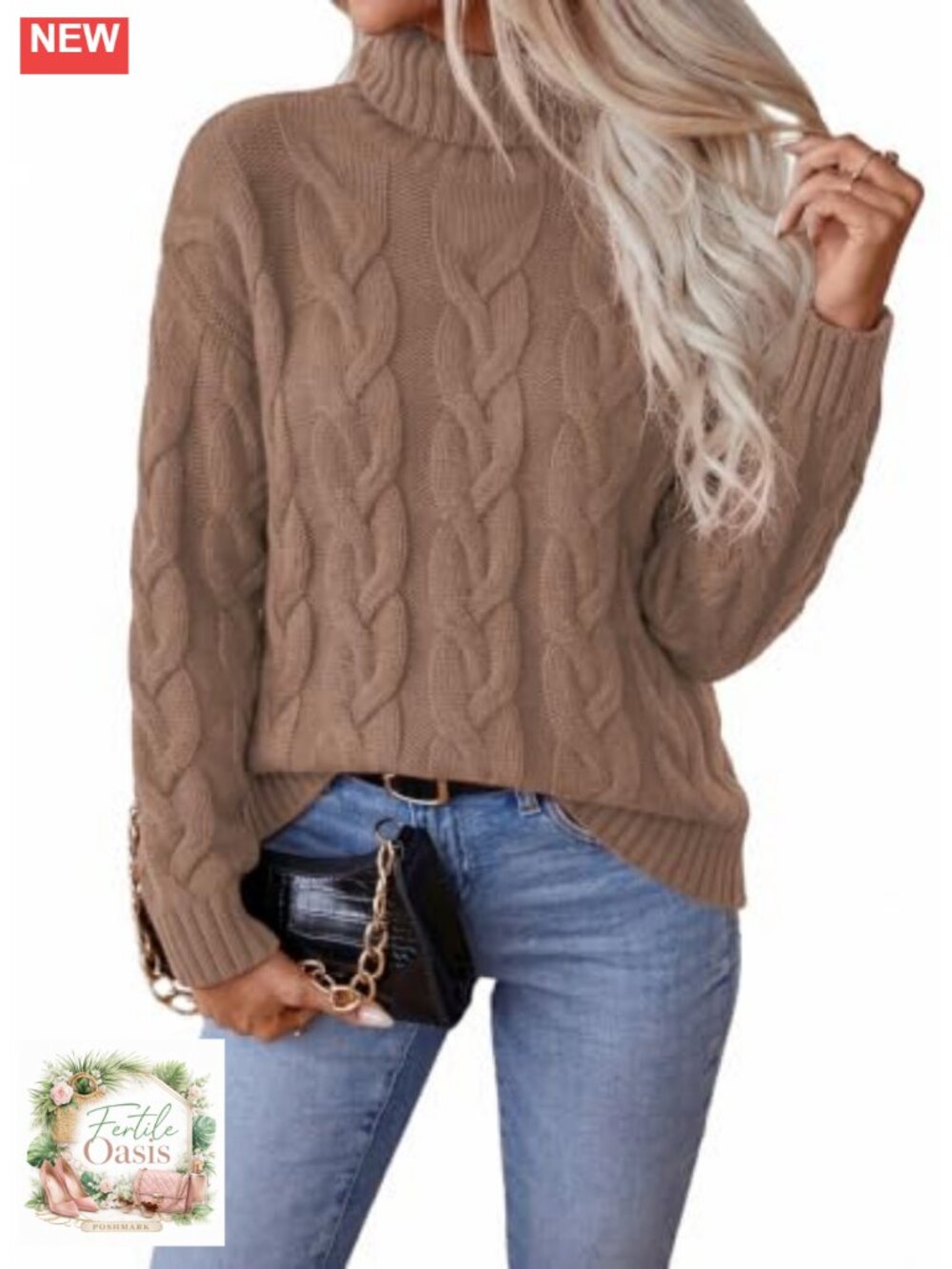 Women's Cable Knit Turtleneck Pullover Sweater Soft Warm Winter Top
